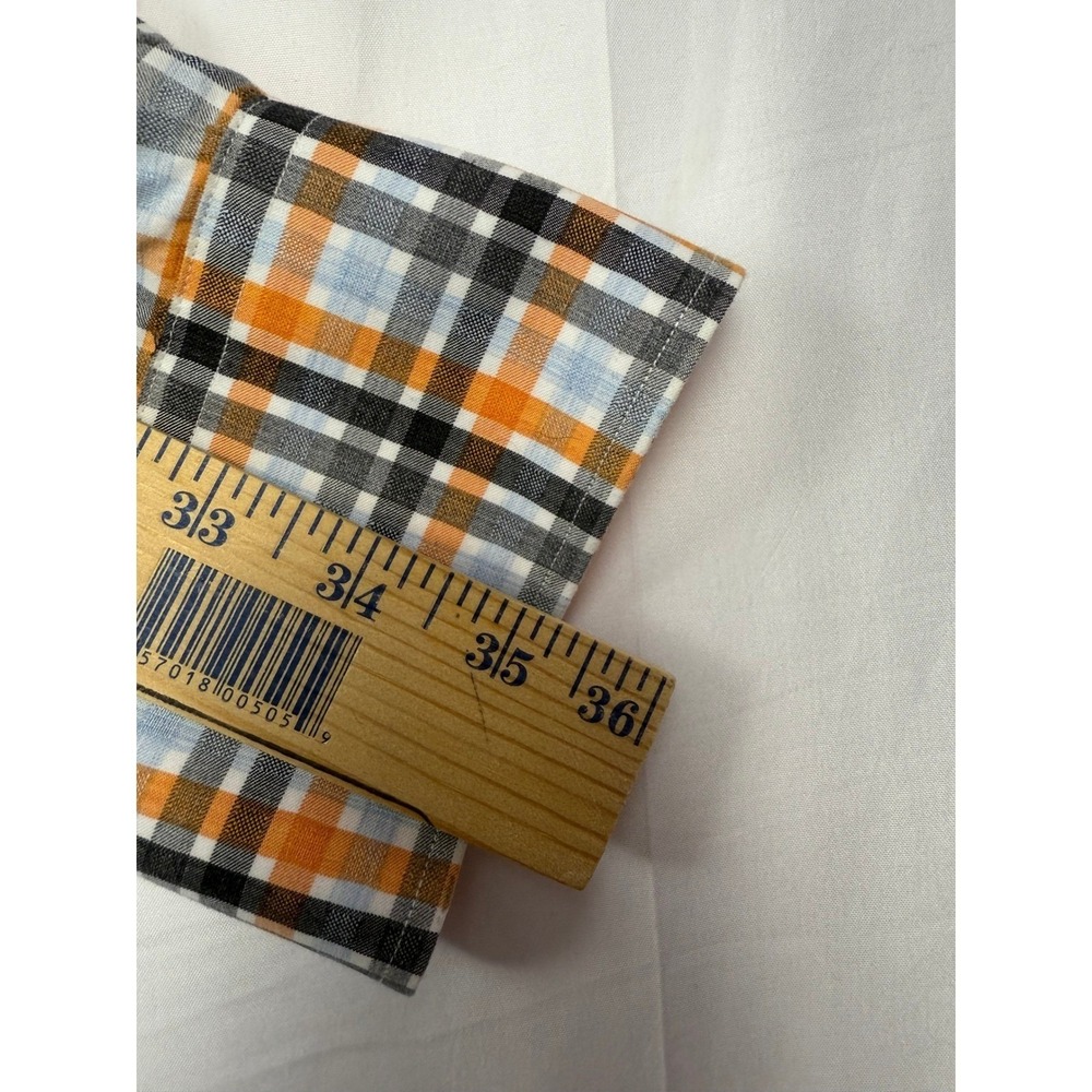 Thomas Dean Plaid Button Down Shirt Mens M Orange Blue Gray - Picture 7 of 7